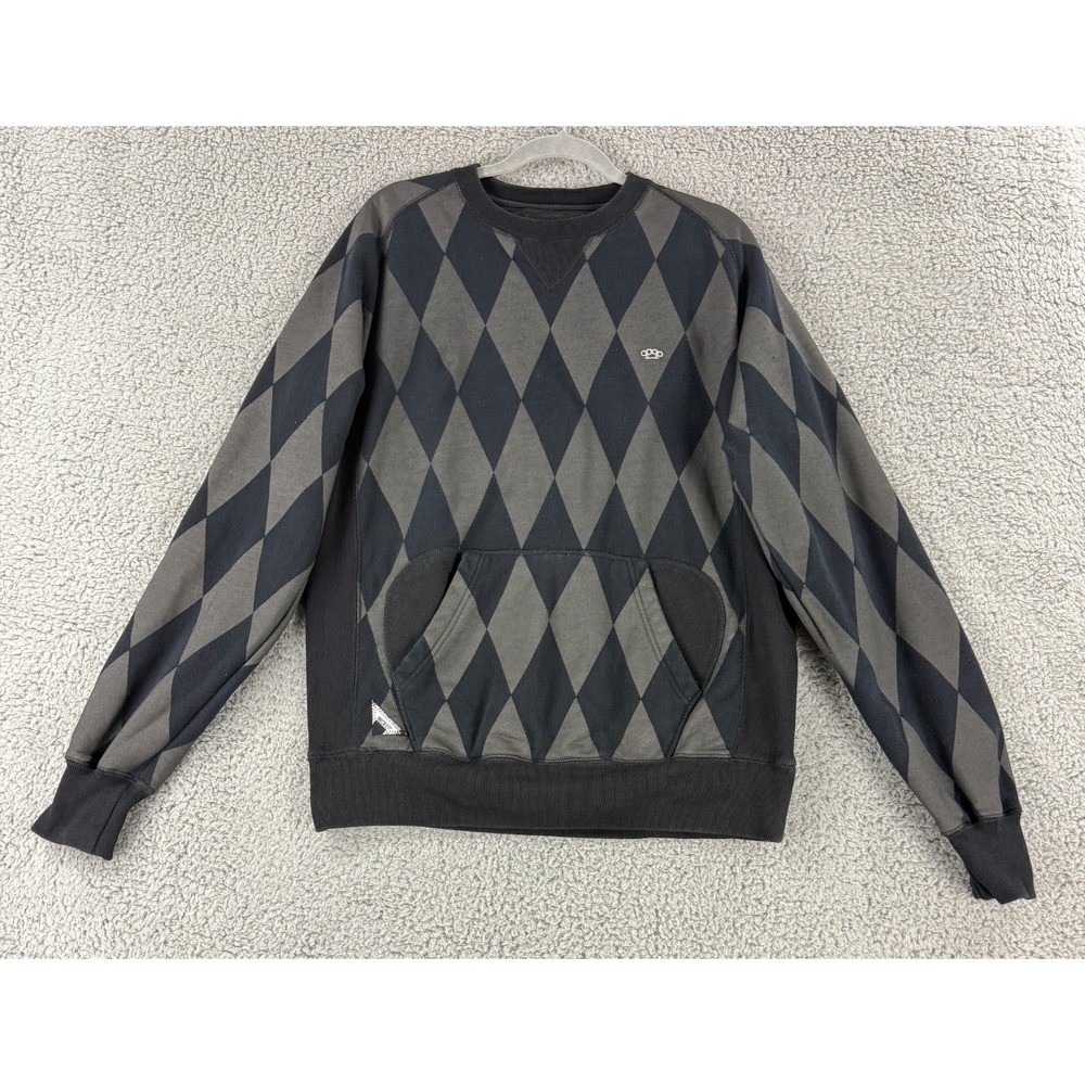 10.Deep Sweater Mens Large Black Argyle‎ Long Sleeve Pullover Crew Neck Cotton